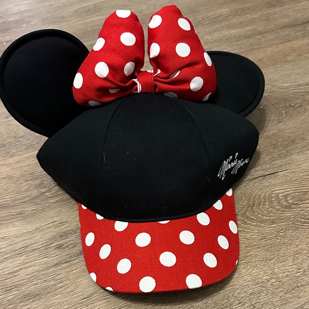 Disney Black Child's Cap with Red Polka Dot Bow and Ears